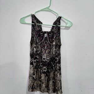 White House Black Market Black and Purple Print Tank Top